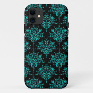 Türkise und schwarze elegante Damastmuster iPhone 11 Hülle