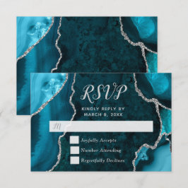 Türkise und silberne Achat-Marmor-RSVP RSVP Karte