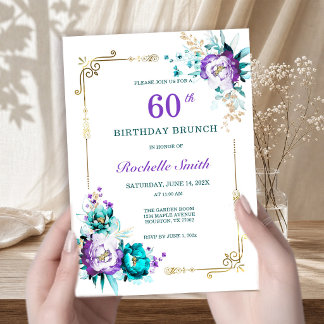 Türkise und violette goldene Geburtstags-Brunch-Ei Einladung