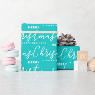 Türkise und weiße Frohe Weihnachten Wortkunst Geschenkpapier