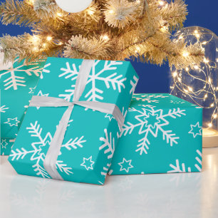 Türkise und weiße Weihnachts-Schneeflocken Geschenkpapier