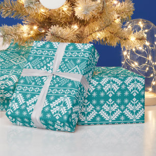 Türkise und weiße Winter-Fair-Isle-Weihnachten Geschenkpapier