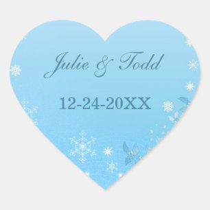 Türkise und weiße Winter-Hochzeitseinladung zum Vo Herz-Aufkleber