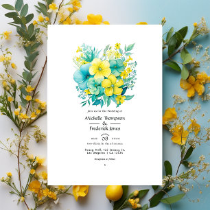 Türkise und zitronengelbe Blumenhochzeit Einladung
