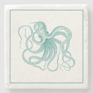 Türkise Vintage-Oktopus-Illustration Steinuntersetzer