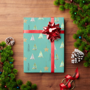 Türkise Weihnacht-Tannenbaum-Aquarell-Muster Geschenkpapier