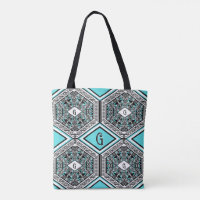 Türkise, weiße und schwarze Stammes-Tapeten-Tasche