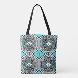 Türkise, weiße und schwarze Stammes-Tapeten-Tasche