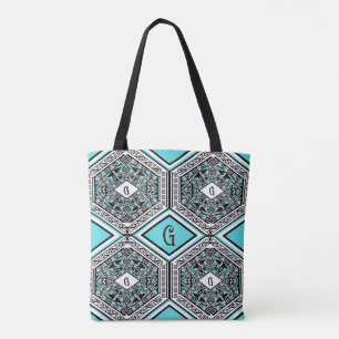Türkise, weiße und schwarze Stammes-Tapeten-Tasche