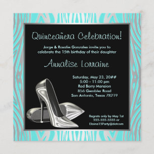 Türkise Zebrastreifen-Absatzschuhe für Quinceanera Einladung