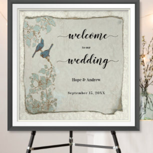 Türkisene Liebesvögel Hochzeitswillkommensschild Poster