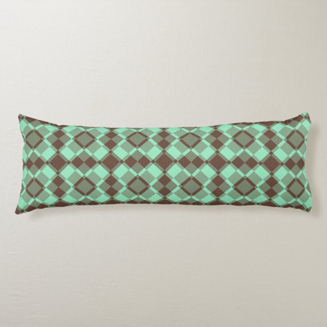 Türkiser brauner Karo-Argyle-Muster Seitenschläferkissen (Vorderseite)