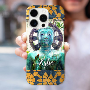 Türkiser Buddha Foto Fette Blaue Goldene Mosaik Na iPhone 16 Pro Hülle