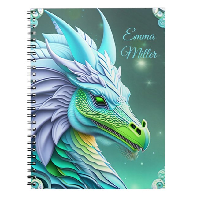 Türkiser Drache, fantasievolle Digital Art Notizblock (Vorderseite)