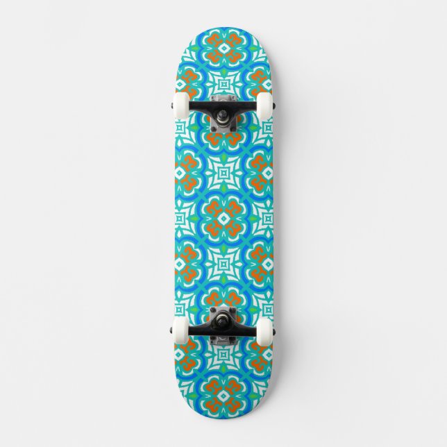 Türkiser ethnischer Muster Skateboard (Vorderseite)