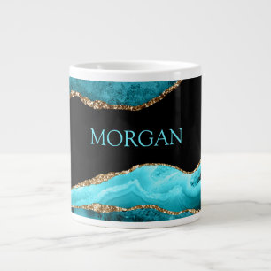 Türkiser Name auf Schwarz, Gold & Türkiser Achat Jumbo-Tasse