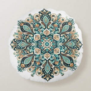 Türkiser Paisley-Mandala mit goldenen Akzenten 1 Rundes Kissen