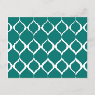 Türkiser Retro-geometrischer Ikat-Stammesdruck Postkarte
