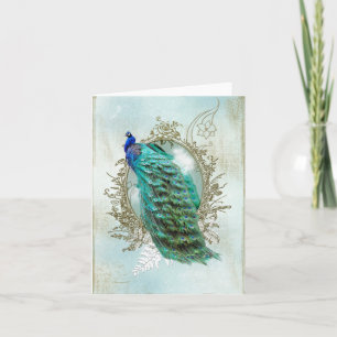 Türkiser Shabby Pfau Feiertagskarte