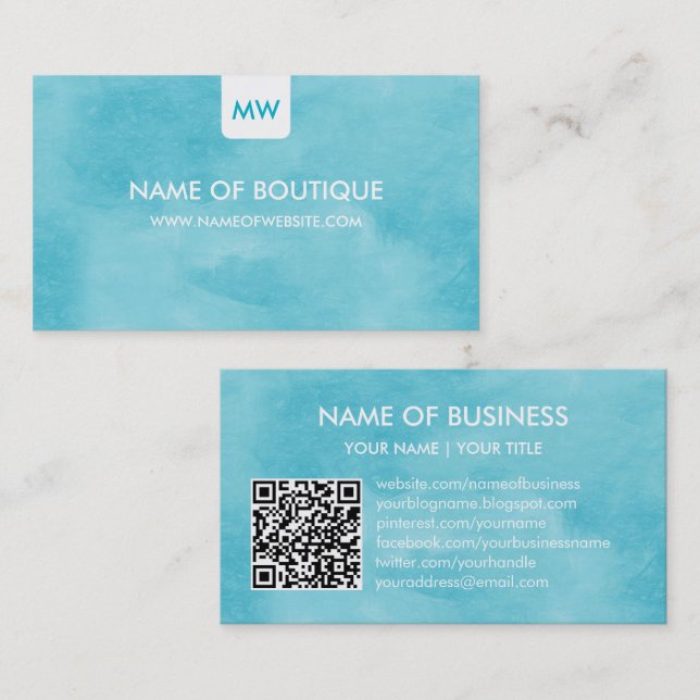 Türkises Boutique-QR-Code-Design Visitenkarte (Vorne/Hinten)