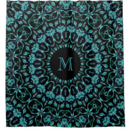Türkises florales Mandala-Monogramm Duschvorhang
