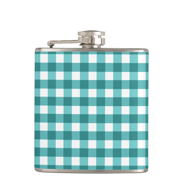 Türkises Gingham Flachmann (Vorderseite)
