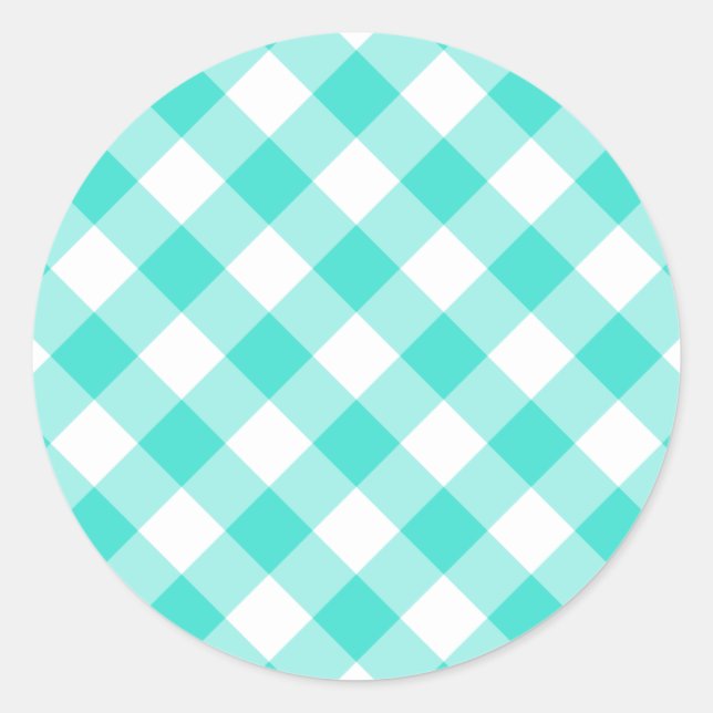 Türkises Gingham-Muster Runder Aufkleber (Vorderseite)