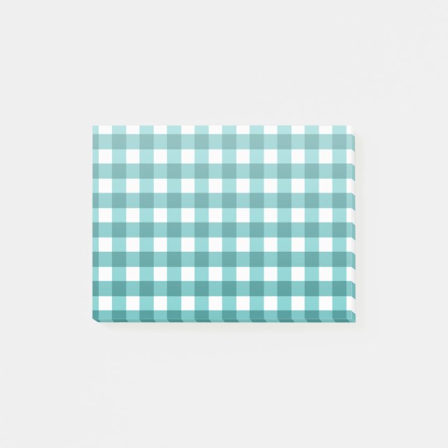 Türkises Gingham Post-it Klebezettel (Vorderseite)