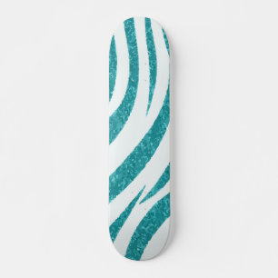 Türkises Glitter-Zebra-Muster auf modernem Weiß-De Skateboard
