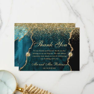 Türkises Gold Glitter Achat Hochzeit Dankeskarte