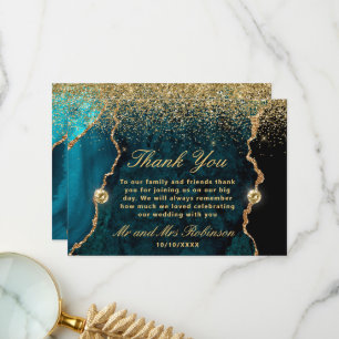Türkises Gold Glitter Achat Hochzeit Dankeskarte