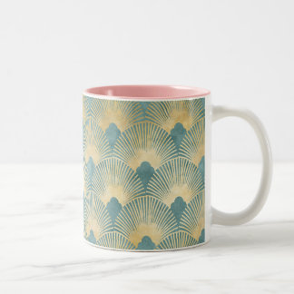 Türkises Goldmuster, Fächerfedermuster, Art Deco C Zweifarbige Tasse