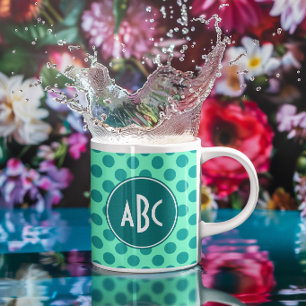 Türkises Monogramm Grüner Tupfen Tasse