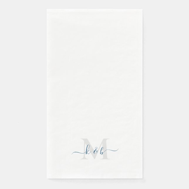 Türkises Monogramm Swash-Schrift Weiß  Serviette (Vorderseite)