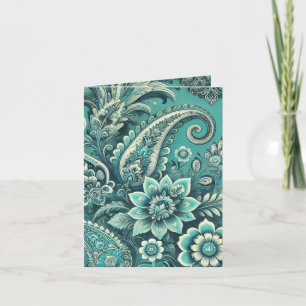 Türkises Paisley-Blumenmuster Feiertagskarte