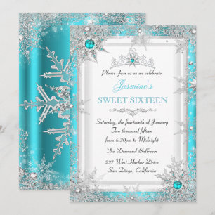 Türkises silbernes Winter Wonderland Sweet 16 Schn Einladung