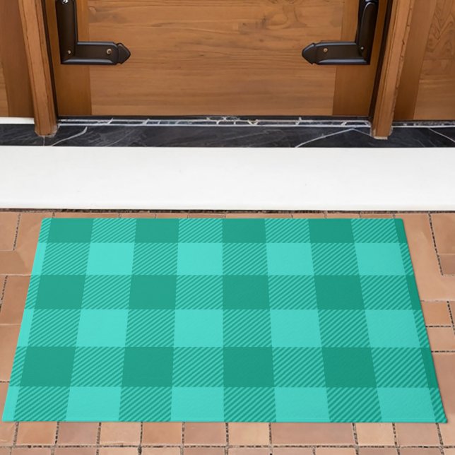 Türkises und Blaugrünes Gingham Karo Design  Fußmatte (Von Creator hochgeladen)
