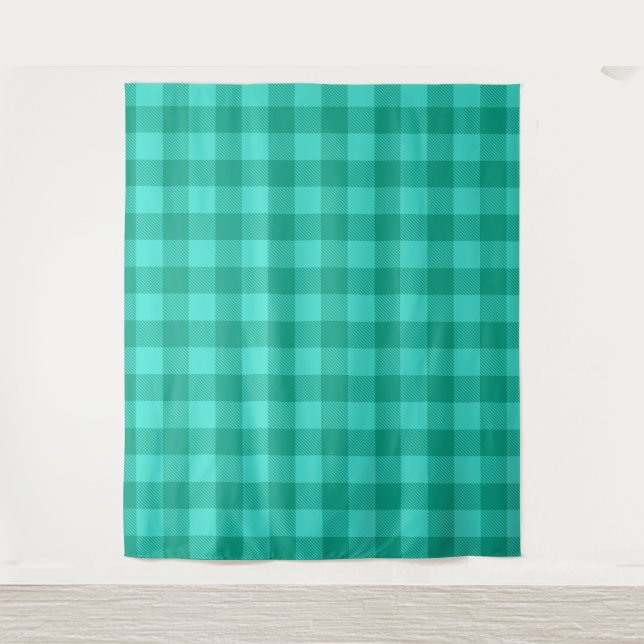 Türkises und Blaugrünes Gingham Karo Design  Wandteppich (Vorderseite)