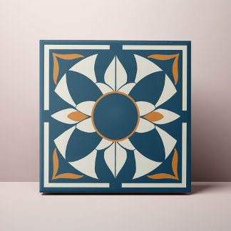 Türkises und cremefarbenes Azulejo-Mandala Fliese