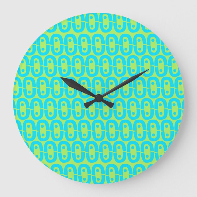 Türkises und Limettengrün geometrisches Muster Große Wanduhr (Vorderseite)