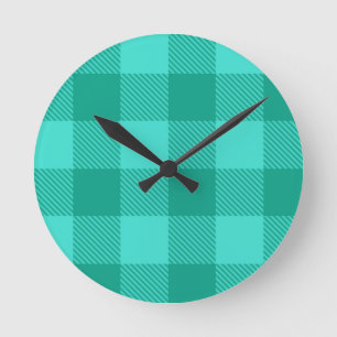 Türkises und Türkisblaues Gingham-Karodesign Runde Wanduhr
