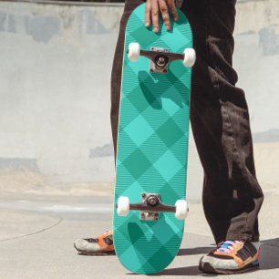 Türkises und Türkises Gingham Karo Design  Skateboard