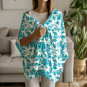 Türkises und weißes Blumen-Damaskus-Muster Sherpadecke