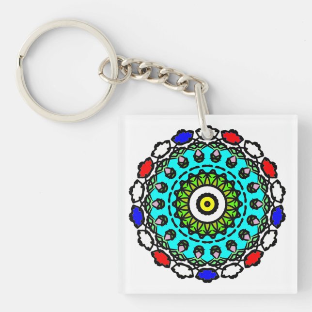 Türkises Zen-Mandala Schlüsselanhänger (Vorderseite)