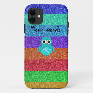 Türkiseulen-Regenbogen-Glitter iPhone 11 Hülle