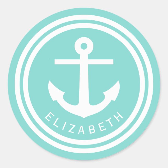 Türkisfarben Anchor Monogram Umschlag Aufkleber Ge (Vorderseite)