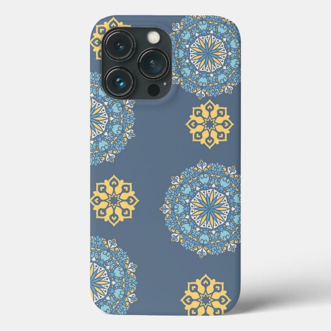 Türkisfarben Aquamarin Blau und Gelb Mandala Kunst Case-Mate iPhone Hülle (Rückseite)