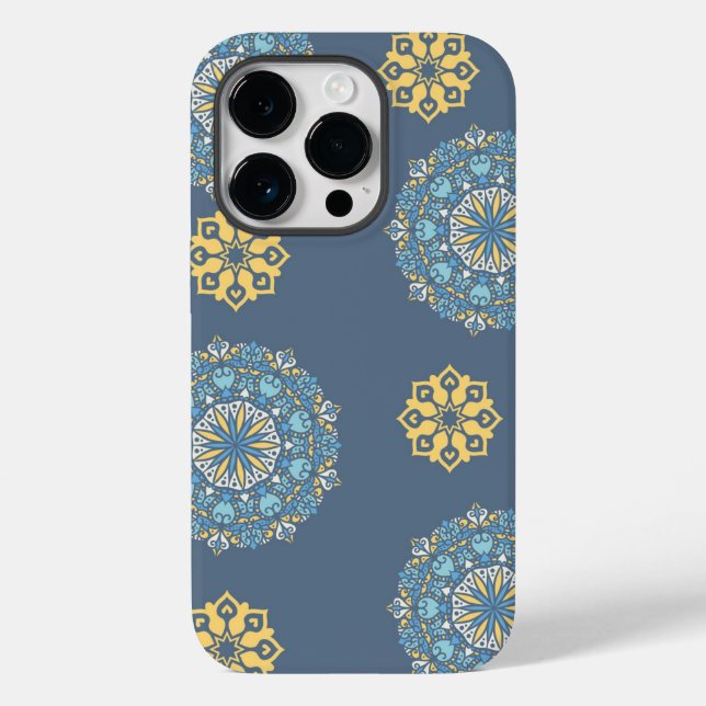 Türkisfarben Aquamarin Blau und Gelb Mandala Kunst Case-Mate iPhone Hülle (Rückseite)
