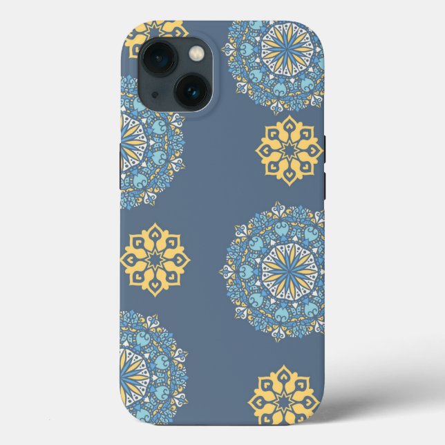 Türkisfarben Aquamarin Blau und Gelb Mandala Kunst Case-Mate iPhone Hülle (Rückseite)