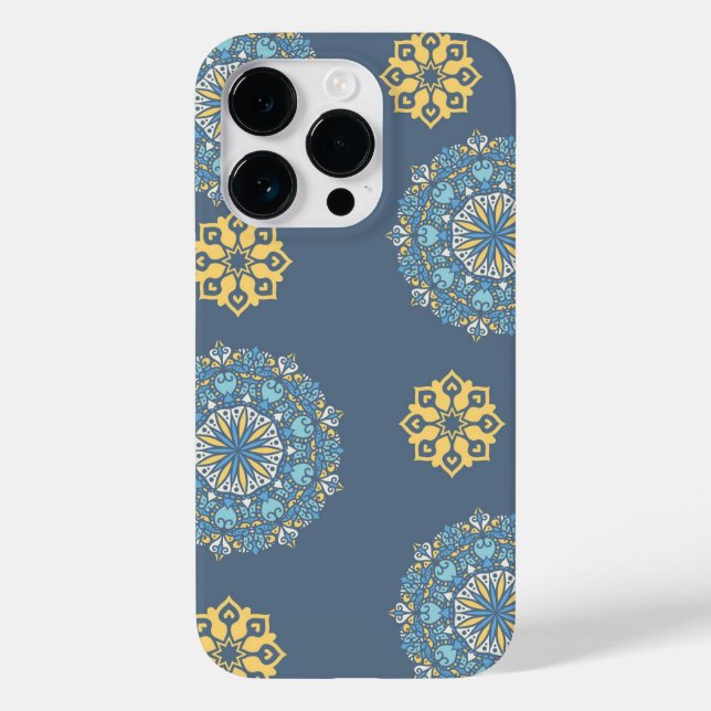 Türkisfarben Aquamarin Blau und Gelb Mandala Kunst Case-Mate iPhone Hülle (Rückseite)